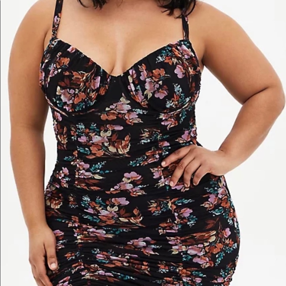 TORRID BLACK FLORAL MESH DRAWSTRING CHEMISE 2X 3X